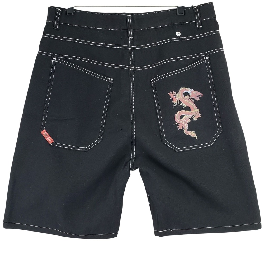 JNCO Jeans Dragon Denim Shorts Mens 2XL Black Wide Leg Skater Y2K Streetwear